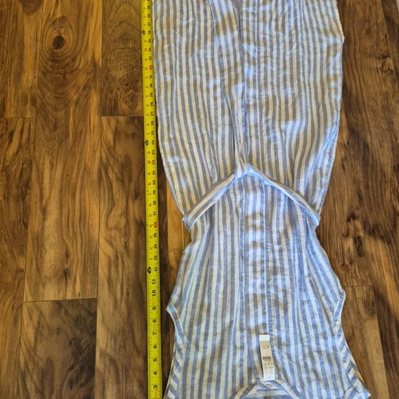 J Crew Blue White Vertical Striped Long Maxi Dress Linen Button Front Size XS - Picture 7 of 8